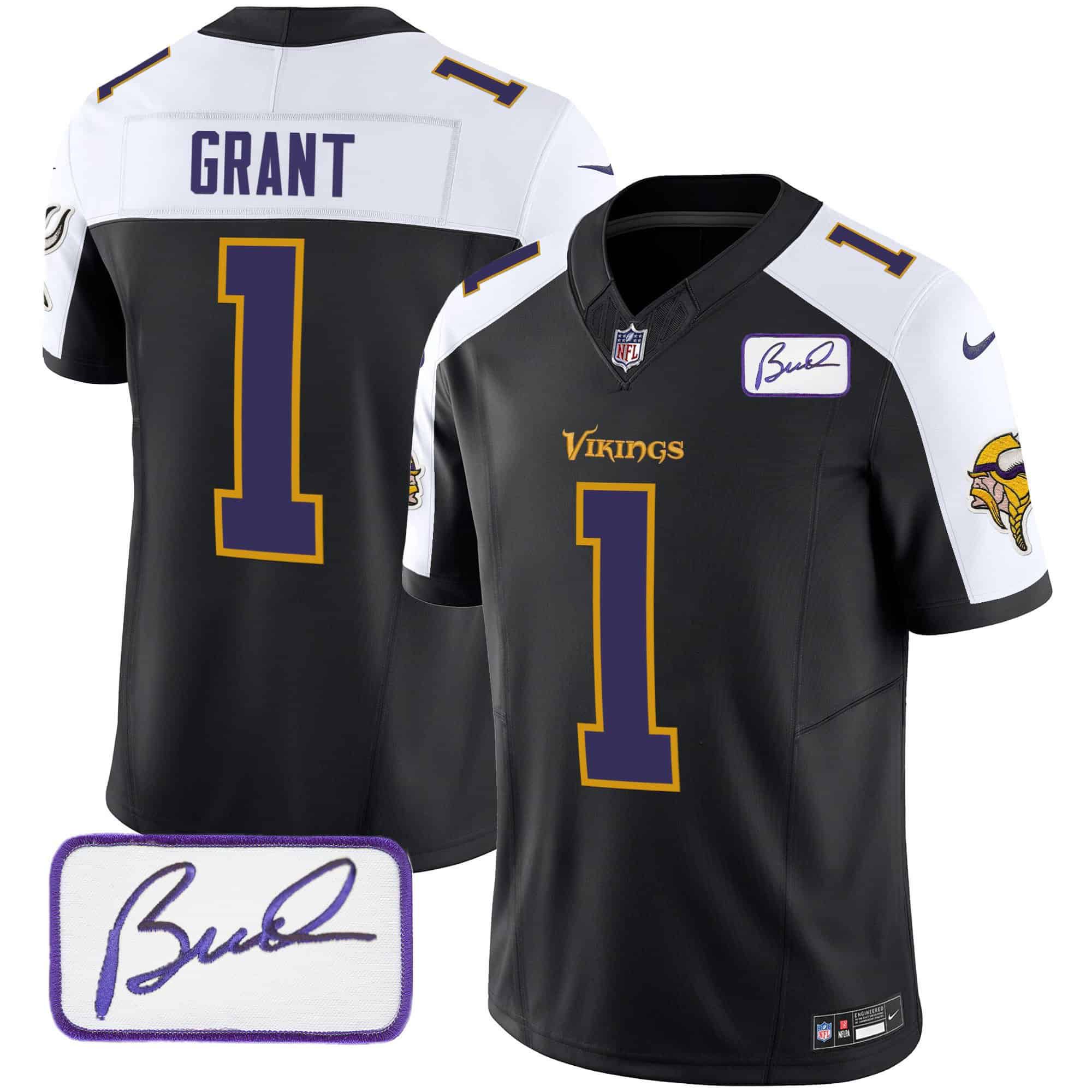 Men Minnesota Vikings #1 Grant Black 2024 Nike Bud Grant Patch Classic Limited NFL Jersey style 2->indianapolis colts->NFL Jersey